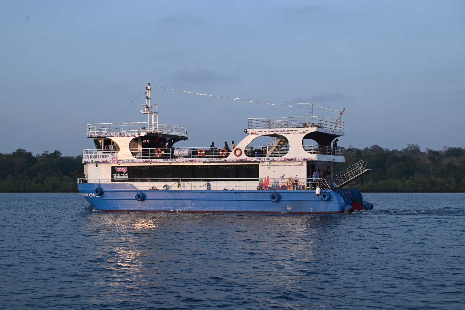 Our semi-submarine cruising at dusk