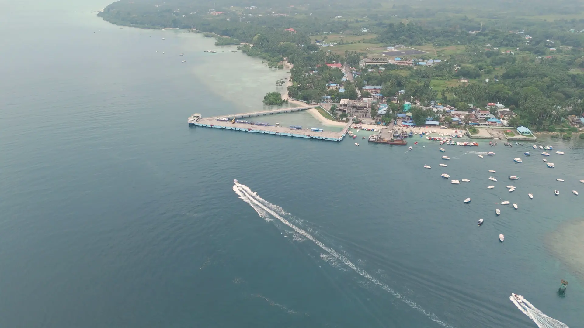 Aerial view of the coastline and jetty on Havelock Island