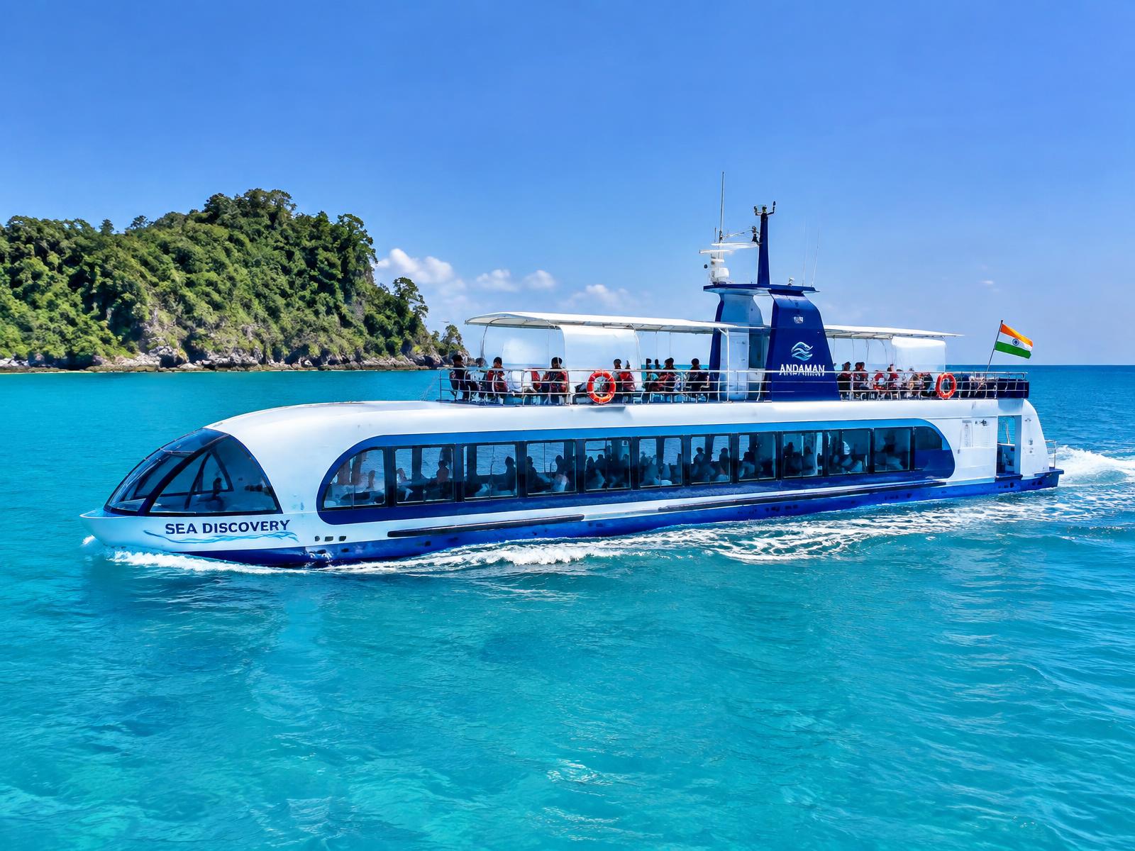 Semi-submarine cruising through turquoise Andaman waters